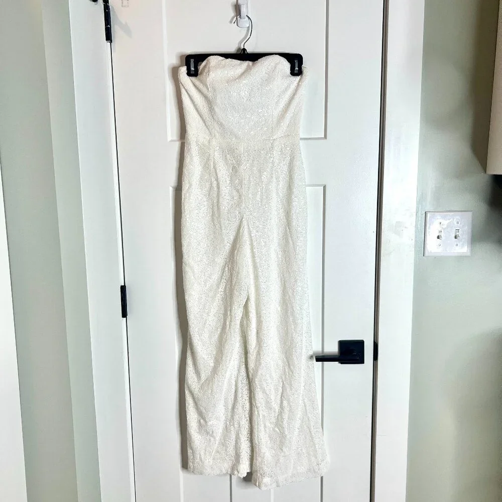 Lulus Like A Diamond White Sequin Strapless Jumpsuit Bridal Bride Bachelorette - Picture 3 of 10